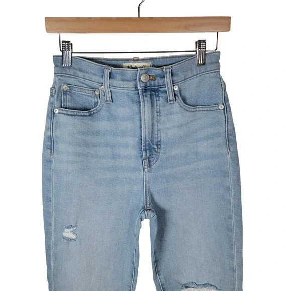 Madewell Perfect Vintage Jeans High Rise Raw Hem Light Wash Size 24 Straight Leg - Picture 4 of 11
